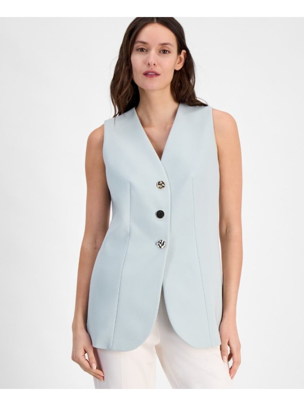 Anne Klein Women's Stretch Sleeveless V-Neck Vest Lined Light Green Size 0 $119